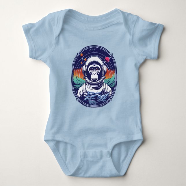 Space Monkey Astronaut Baby Bodysuit (Front)