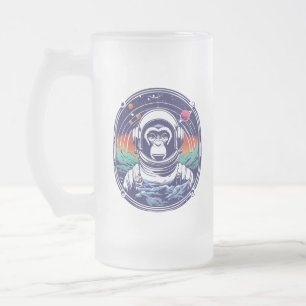 Space Monkey Astronaut Frosted Glass Beer Mug