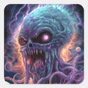 Space Monster Horror Art Square Sticker