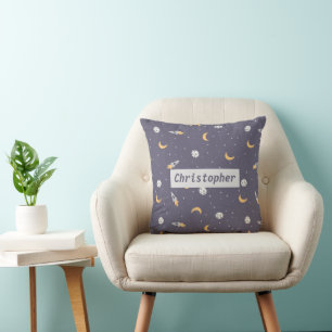 Space Moon Rocket Planet Stars Cushion