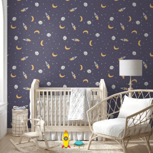 Space Moon Rocket Planet Stars Wallpaper
