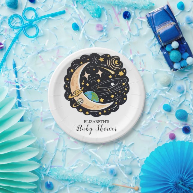 Space Moon Stars Baby Shower Paper Plate (Party)