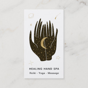 *~* Space Moon Stars Celestial Gold Healing Hands Business Card