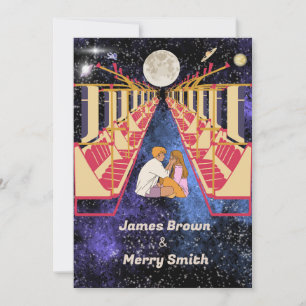 Space Moon Universe Romantic Night Train Wedding  Invitation