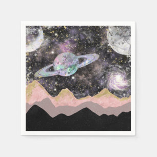 Space Mountains Gold Starry Sky Galaxy Planets Napkin