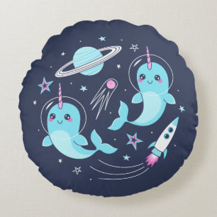 Space Narwhals Round Cushion