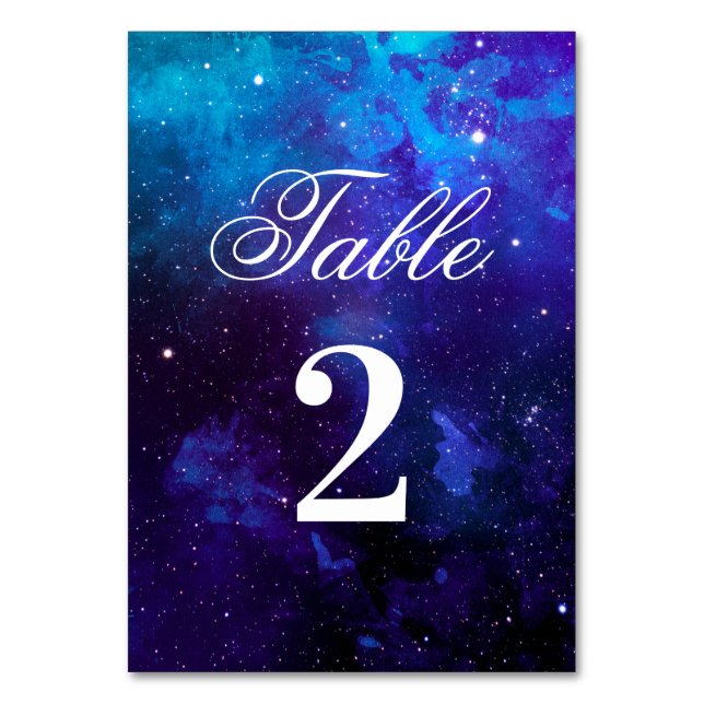 Space navy wedding. Night stars. Purple universe Table Number (Front)