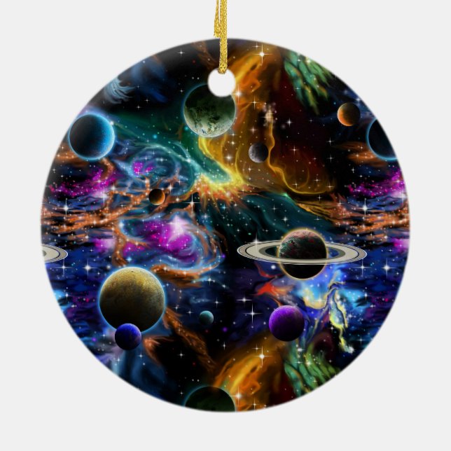 Space Nebula and Planets Ceramic Tree Decoration (Back)