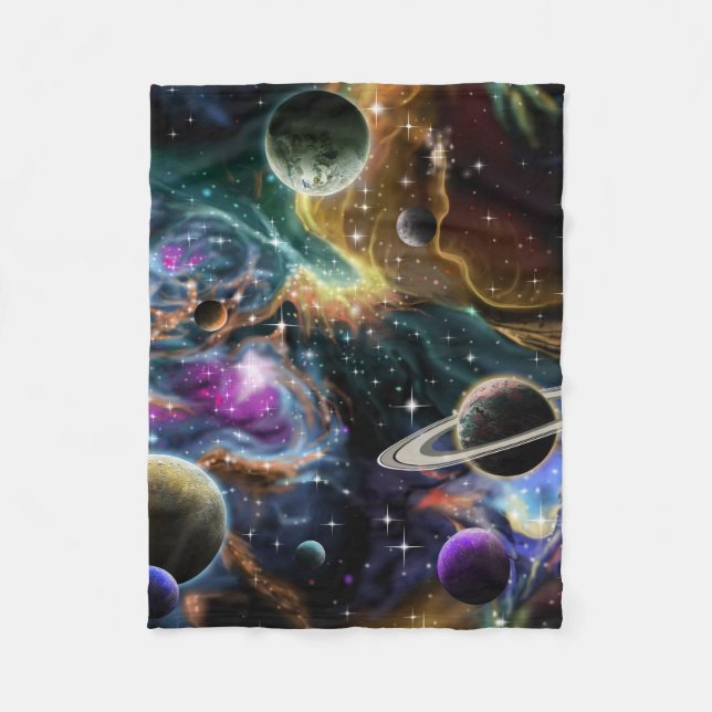 Space Nebula and Planets Fleece Blanket (Front)