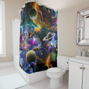 Space Nebula and Planets Shower Curtain
