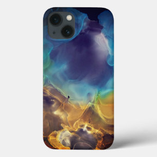 Space Nebula blue yellow Alcohol ink art  iPhone 13 Case