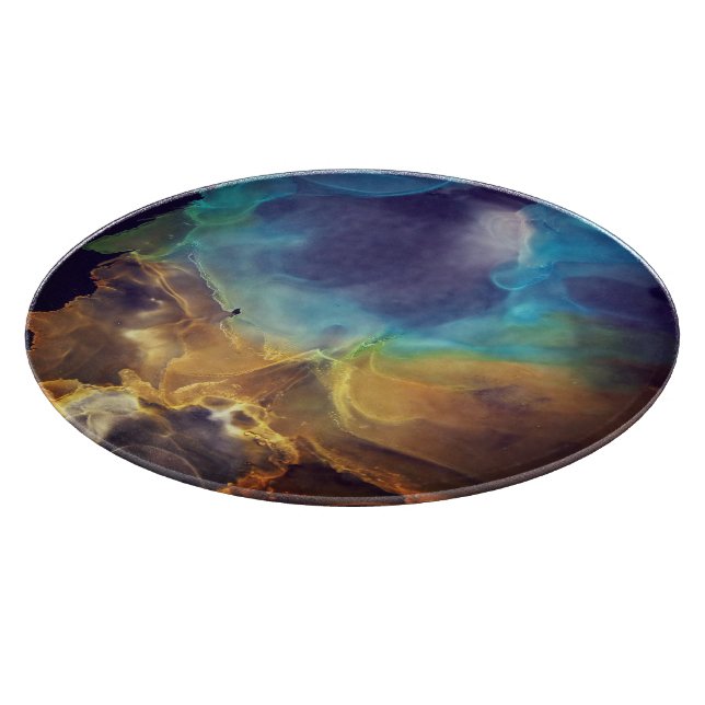 Space Nebula blue yellow Alcohol ink art Cutting Board (Corner)