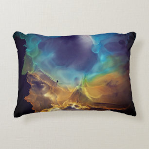 Space Nebula blue yellow Alcohol ink art Decorative Cushion