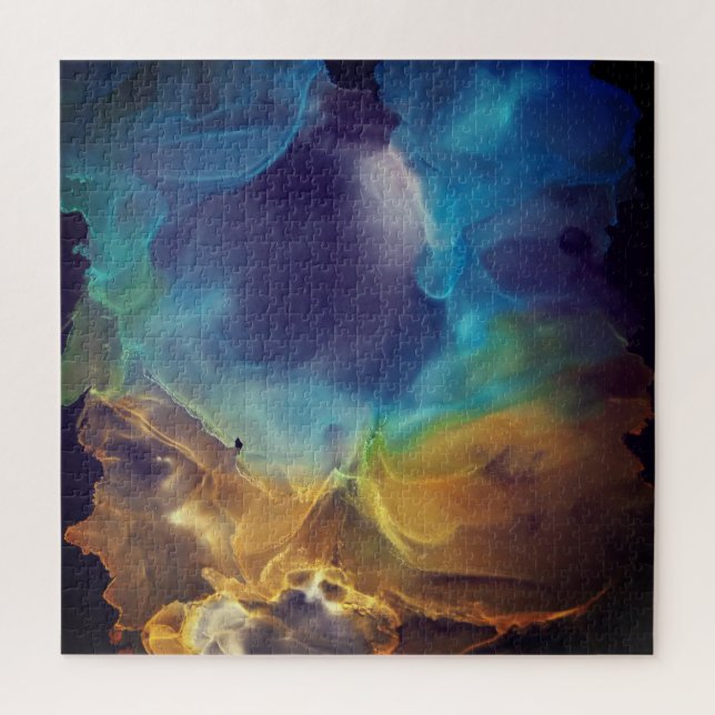 Space Nebula blue yellow Alcohol ink art  Jigsaw Puzzle (Vertical)