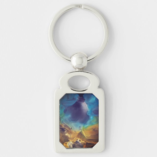 Space Nebula blue yellow Alcohol ink art   Key Ring (Front)