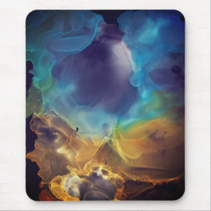 Space Nebula blue yellow Alcohol ink art  Mouse Mat