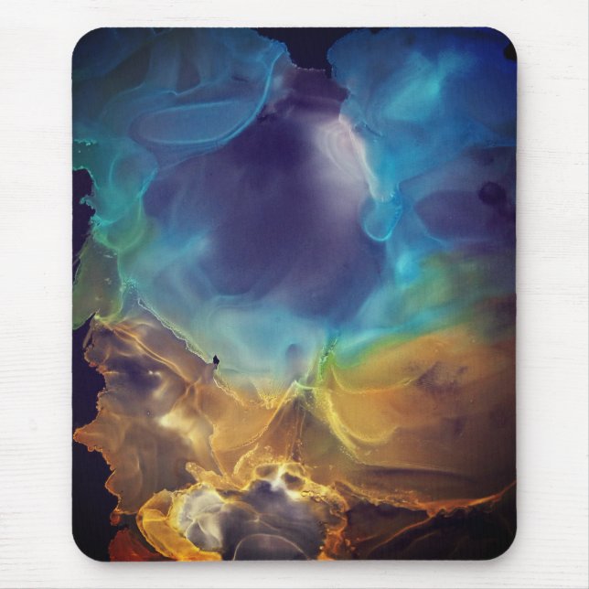 Space Nebula blue yellow Alcohol ink art  Mouse Mat (Front)
