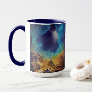 Space Nebula blue yellow Alcohol ink art Mug