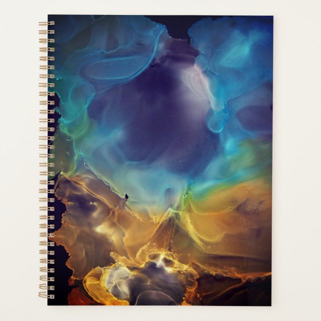 Space Nebula blue yellow Alcohol ink art   Planner (Front)