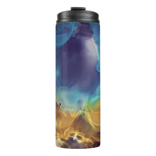 Space Nebula blue yellow Alcohol ink art Thermal Tumbler