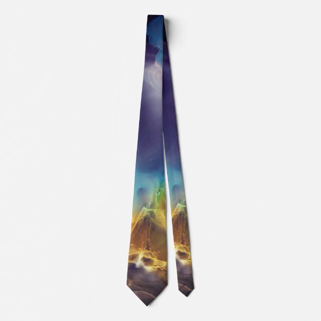 Space Nebula blue yellow Alcohol ink art   Tie (Front)