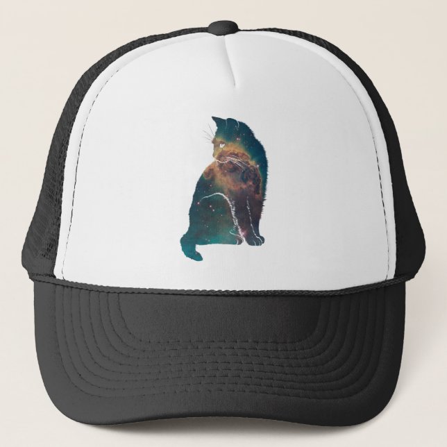 Space Nebula Cat Trucker Hat (Front)