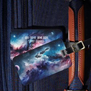 Space Nebula with Rocket, Planet & Stars Luggage Tag