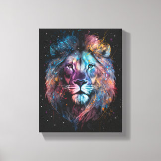 Space Nebular Lion - Graffiti Neon Ink Splash Canvas Print