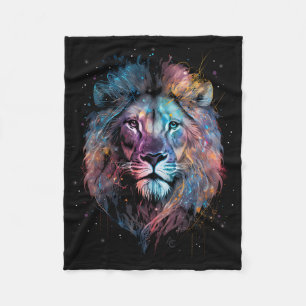 Space Nebular Lion - Graffiti Neon Ink Splash Fleece Blanket