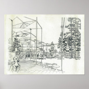 Space Needle Aerial Concept Drawing Poster