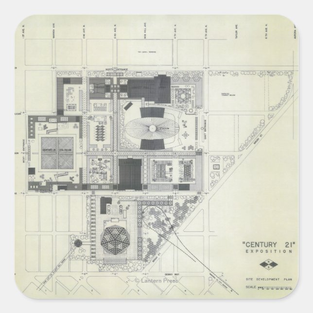 Space Needle Aerial Concept Drawing Square Sticker (Front)