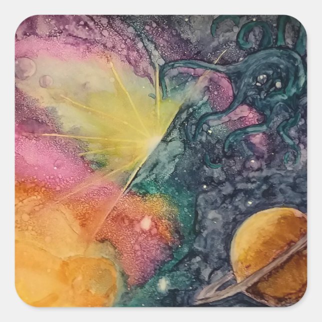 Space Octopi 2 Square Sticker (Front)