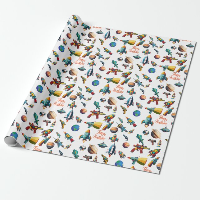 Space Odyssey Birthday Wrapping Paper (Unrolled)