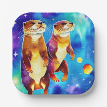 Space Otters Colorful Paper Plate