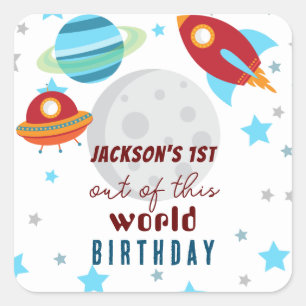 Space Out of this world 1st Birthday  Square Sticker