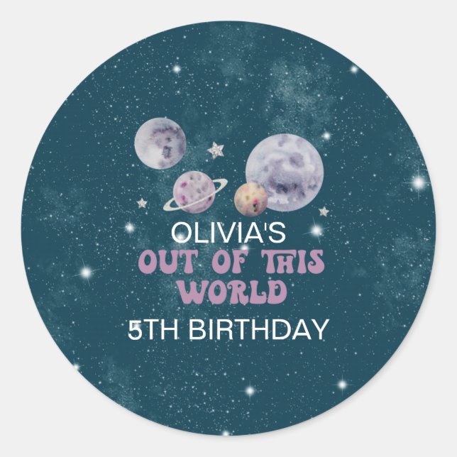 Space Out of this World Planets Birthday Classic Round Sticker (Front)