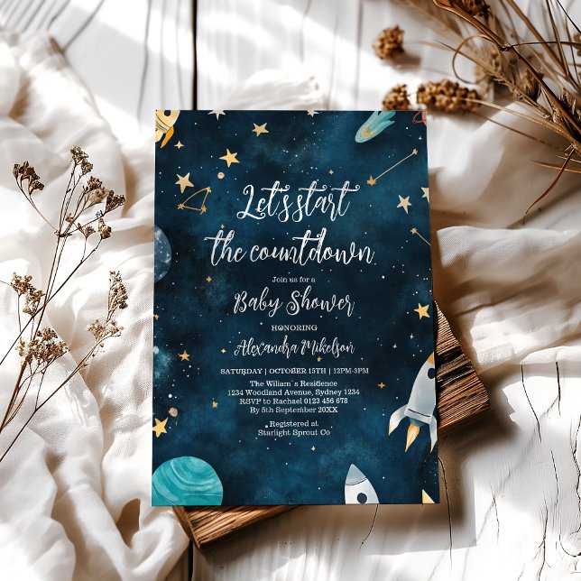  Space Outer Baby Shower Navy Invitation (Creator Uploaded)