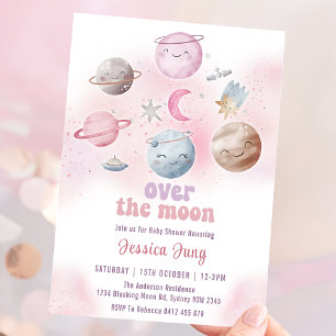 Space Over The Moon Baby Shower Party Invitation