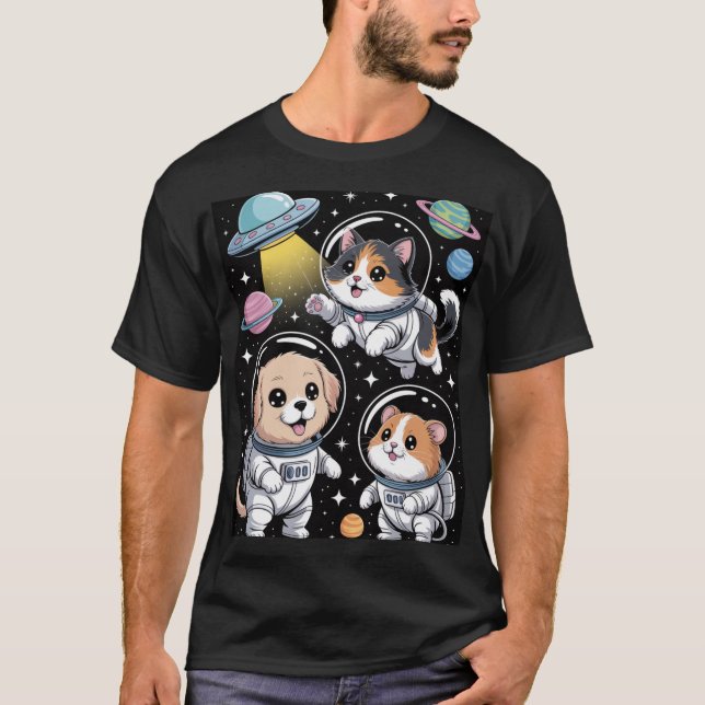 Space Pals – Cute Astronaut Animals Exploring  T-Shirt (Front)