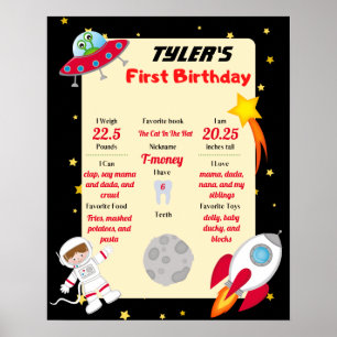 Space Party 1st Birthday Milestone Poster