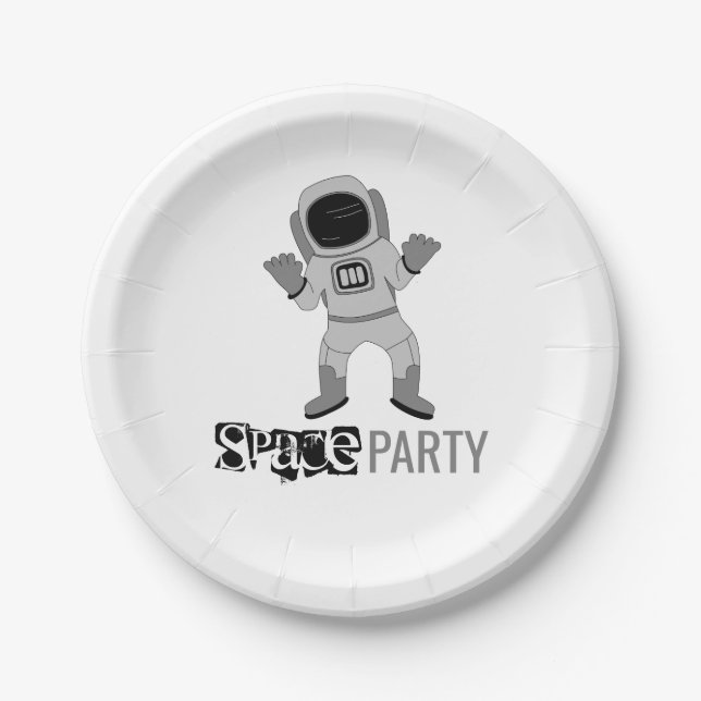 Space Party Astronaut, Birthday Paper Plate (Front)