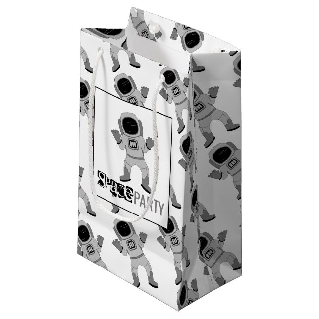Space Party Astronaut, Birthday Small Gift Bag (Front Angled)