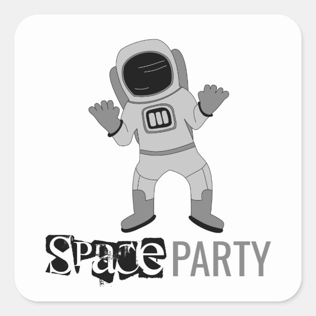 Space Party Astronaut, Birthday Square Sticker (Front)