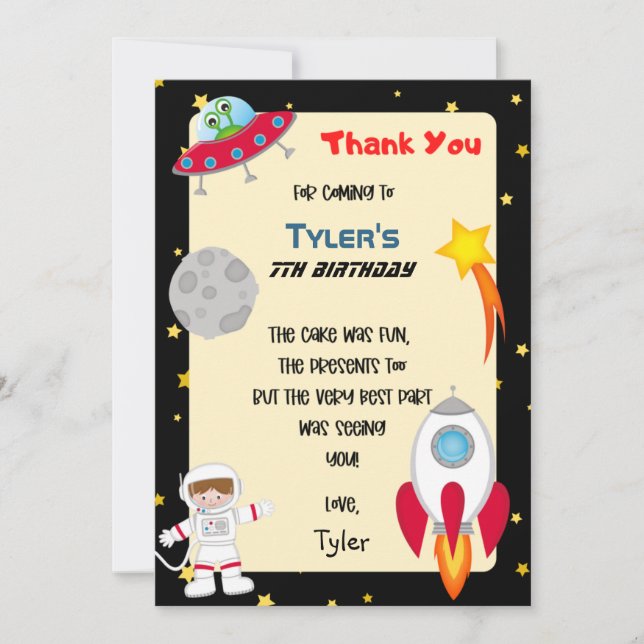 Space Party Birthday Thank You Card (Front)