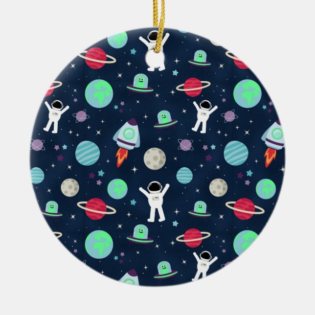 Space Pattern illustration Ceramic Tree Decoration (Front)