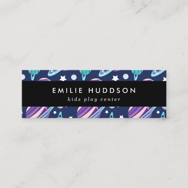 Space Pattern, Kids Play Centre, Activity Centre Mini Business Card (Front)