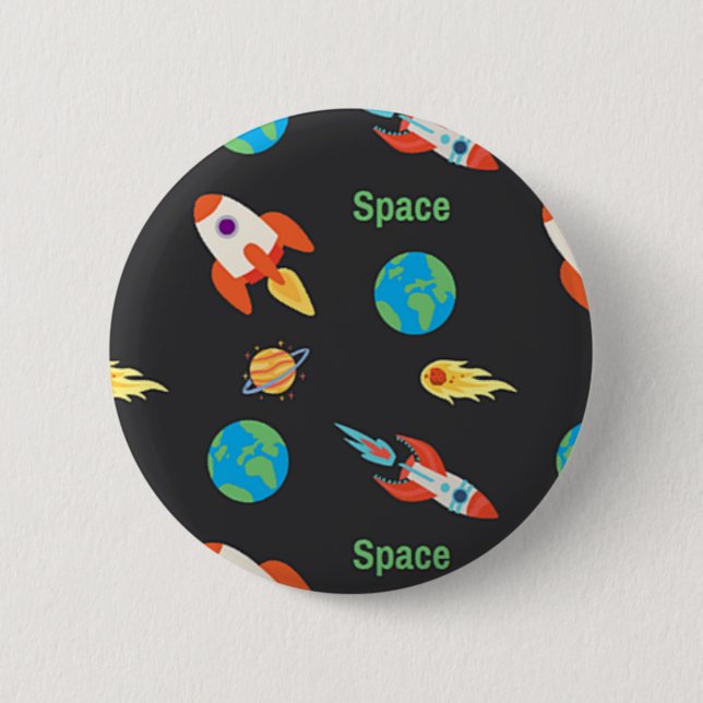 Space pattern on black 6 cm round badge (Front)