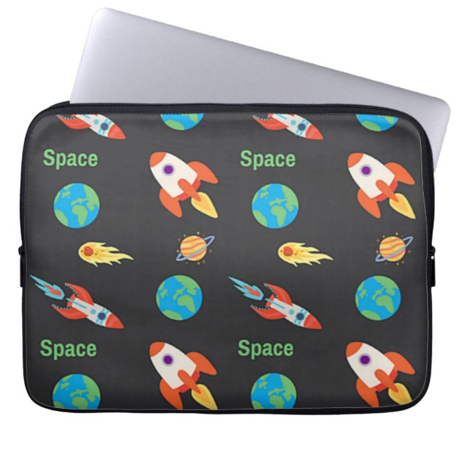 Space pattern on black laptop sleeve (Front)