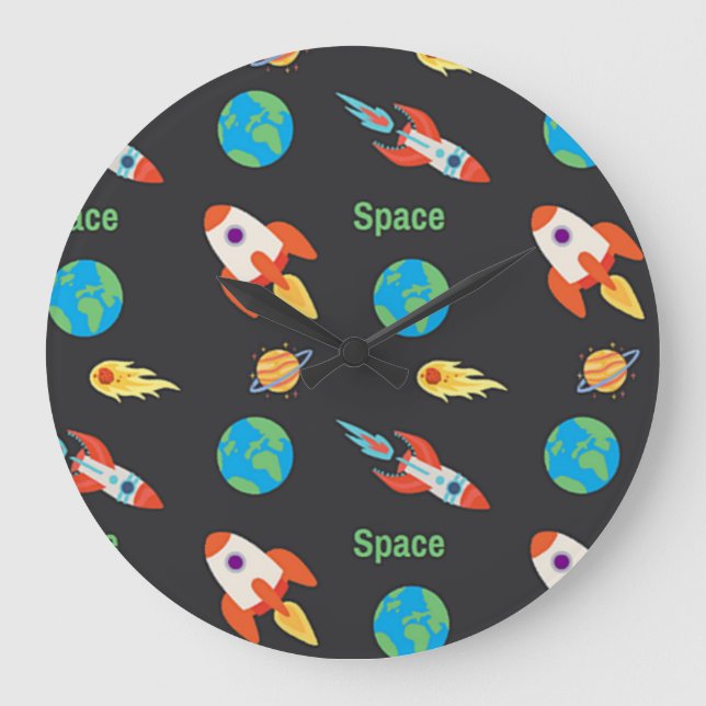 Space pattern on black large clock (Front)