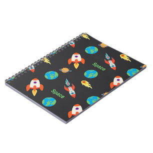 Space pattern on black notebook